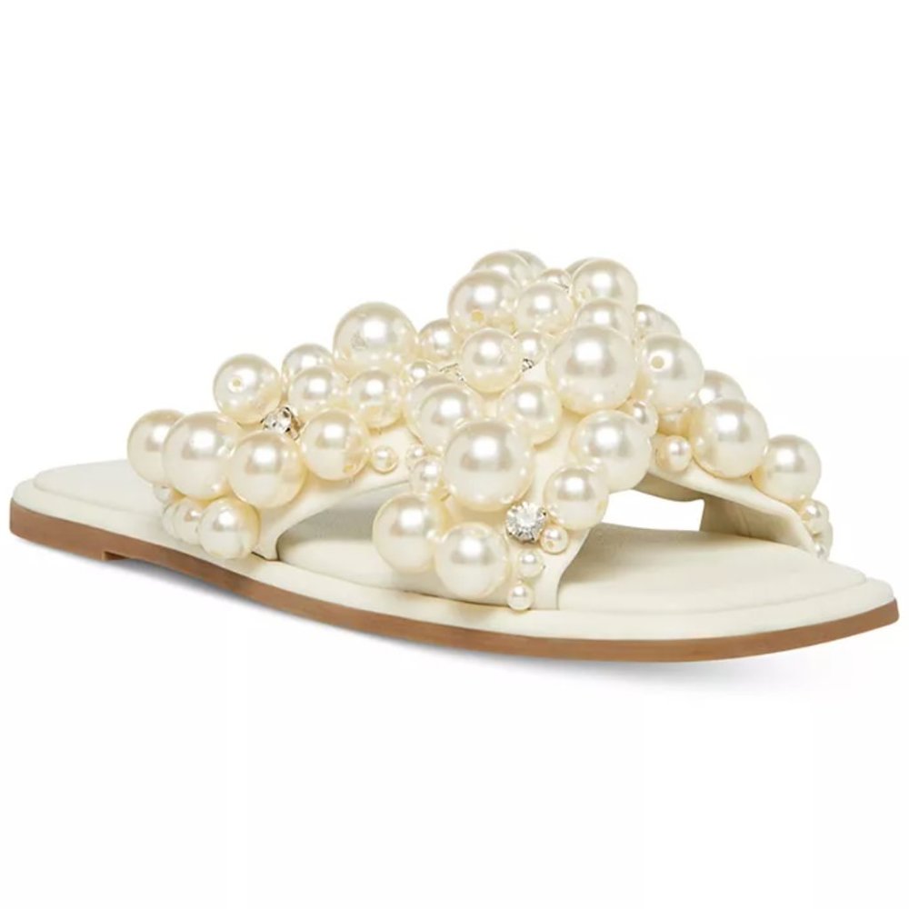 NWB Steve Madden Duri Pearl Embellished Slide Sandals 7.5